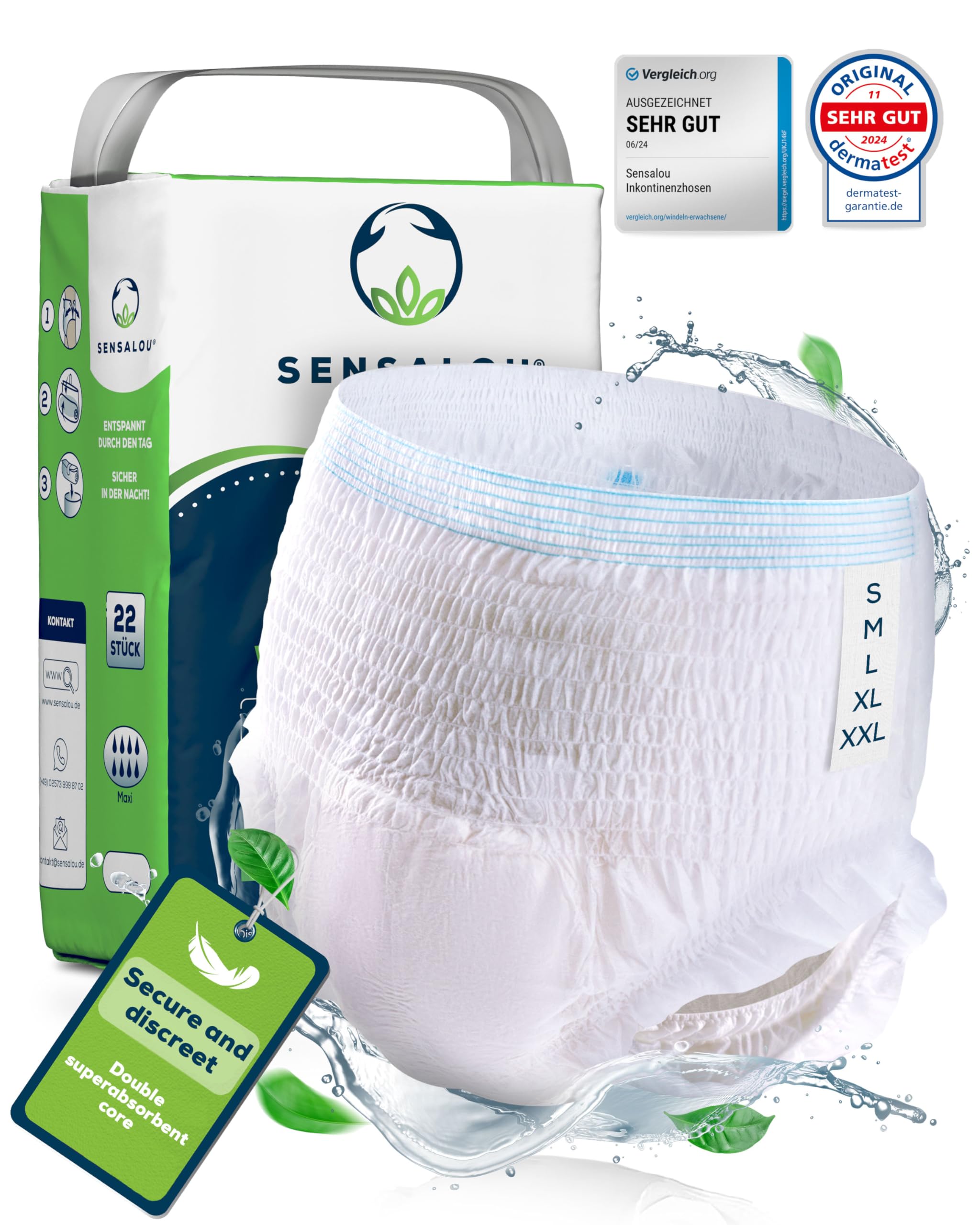 Sensalou Adult Incontinence Pants L 22 Pack – Disposable Pull-Up Diapers for Heavy Bladder Leaks – 3110ml Absorbent Underwear for Men and Women – Large Size 110-150 cm Waist – Unisex Hygiene Pants