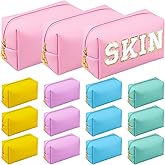 Kigeli 15 Pcs Aesthetic Makeup Bags PU Leather Cosmetic Pouches Waterproof Plain Toiletry Bags Makeup Pouches Bulk for Women Party Gift Travel Storage Organizer (Macaron)