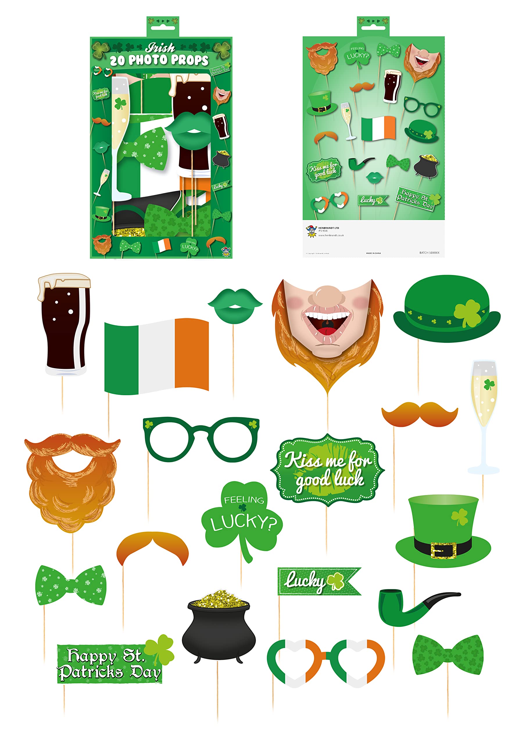 Henbrandt 20 Pieces St Patrick's Day Irish Photo Booth Party Props Accessories