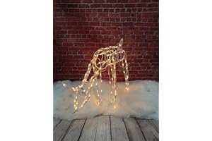 Brite Star 39 inch Width Reindeer Feeding Buck Christmas Outdoor Decorations - White Light Christmas Decoration for Yard and Patio, Indoor and Outdoor Christmas Décor