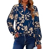 Simplee Womens Boho Long Sleeve Tops 2025 V Neck Floral Blouses Dressy Casual Fall Chiffon Loose Work Pullover Cute T Shirts