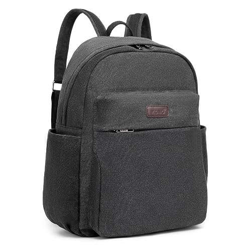 Kono Backpack School Bag Casual Daypack Canvas Travel Rucksack 13.5 Inch Laptop Backpack for Teenage College Schoolbag Boys Girls Men Women Work (Black)