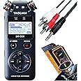 Tascam DR-05X Stereo 2-Channel Handheld Recorder and 2-in/2-out USB Audio Interface with 2 Omnidirectional Condenser Microphones with Gravity Phone Holder and EMB Cable Bundle, A2R+M