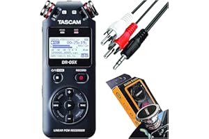 Tascam DR-05X Stereo 2-Channel Handheld Recorder and 2-in/2-out USB Audio Interface with 2 Omnidirectional Condenser Microphones with Gravity Phone Holder and EMB Cable Bundle, A2R+M