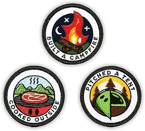 Winks For Days Adult Merit Badge Embroidered Iron On Patches Outdoors Set 1 Includes Three 3 2 Patches Cooked Outside Built A Campfire And Pitched A Tent Kitchen Dining Amazon Com