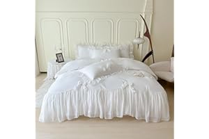 SOUKECHY Chic Lace bedding,Girls Twin Aesthetic Comforter Cover Set,Romantic French Princess Style Ruffled Duvet Cover with Lovely Bow with Zipper Closure-White,Twin