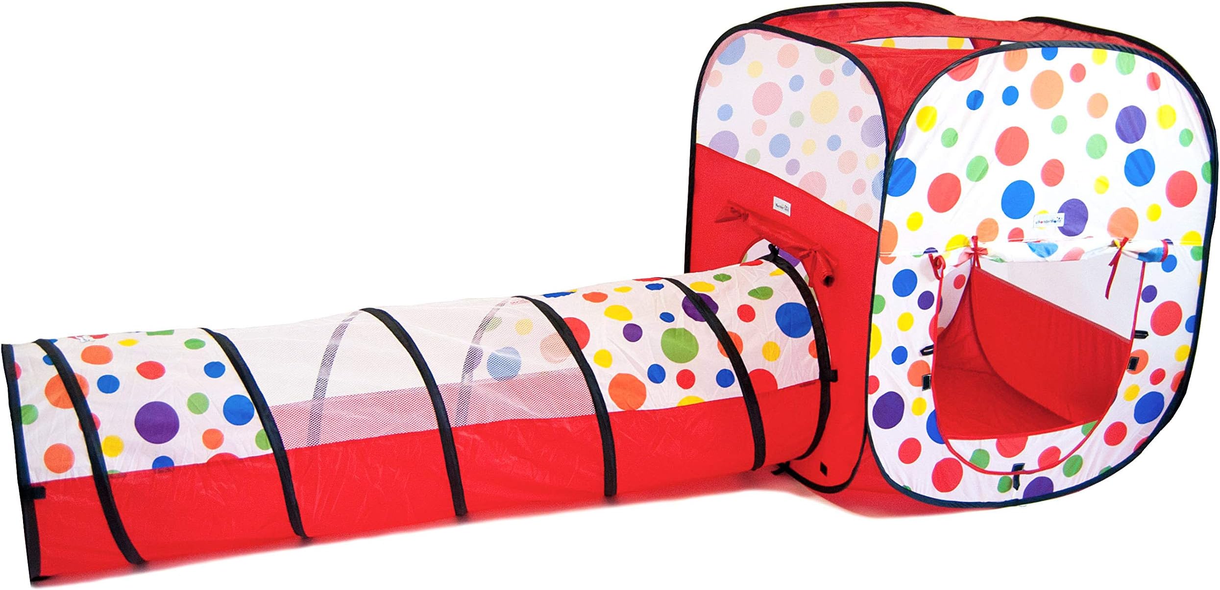 6 Colors Polka Dot Rectangular Twist Play Tent w/ Ball Stopper & Crawl Tunnel, Safety Meshing for Child Visibility & Tote:2 Piece