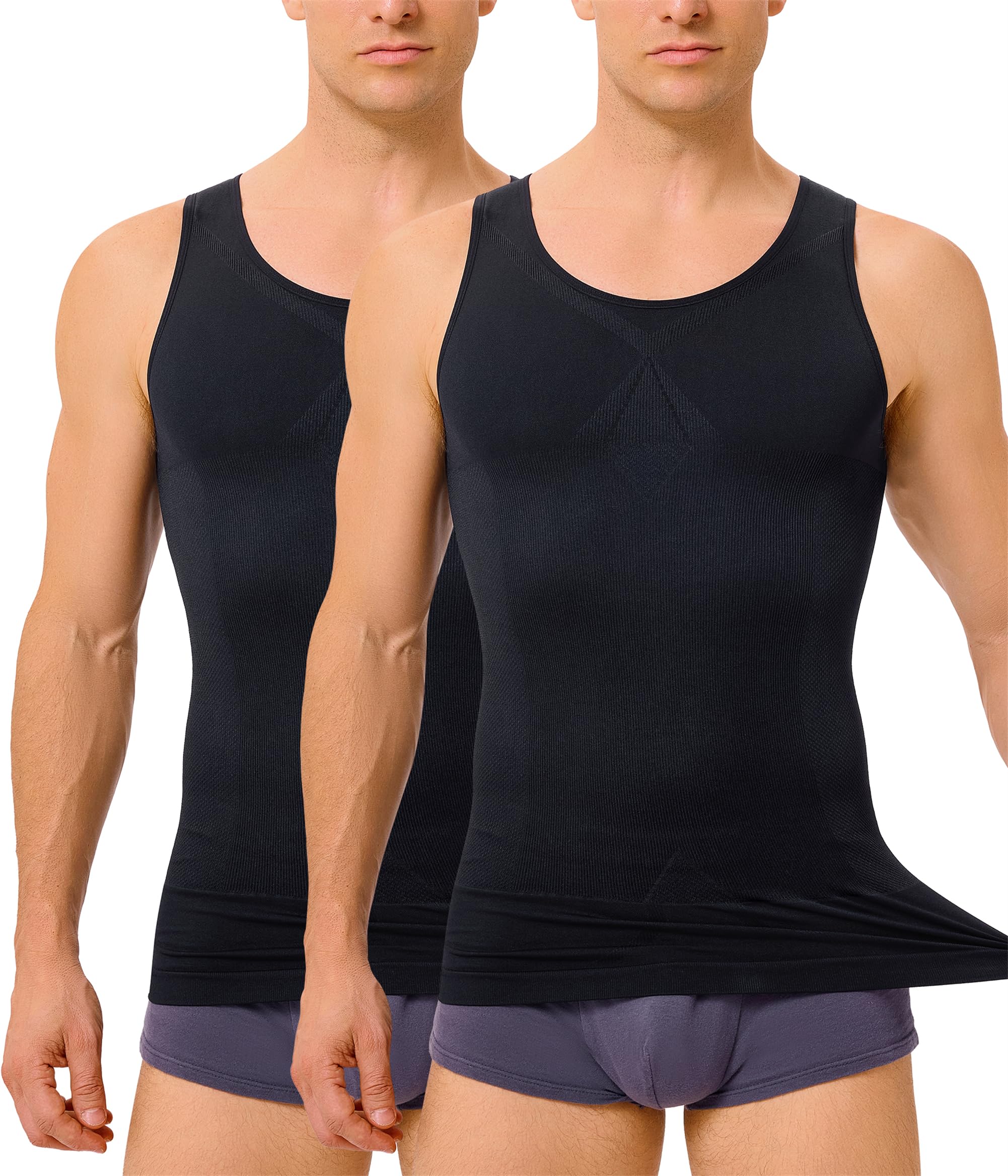 Photo 1 of TAILONG 2 Pack Compression Shirt Men Body Shaper Slimming Shirt Tank Top Shapewear Tummy Control Vest