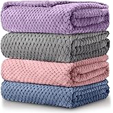 Reginary 4 Pack Fuzzy Blanket 30 x 40'' Waffle Flannel Baby Throw Blankets Warm Nursery & Crib Blankets for Girl & Boy Newborn Infant (Purple, Pink, Gray, Blue)