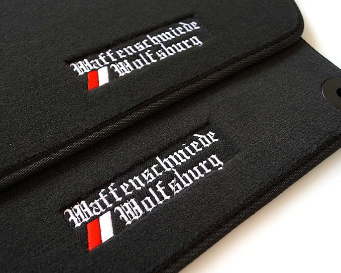 kh Teile Fußmatten/Velours Automatten Premium Qualität Stoffmatten 2-teilig schwarz mit Bestickung Waffenschmiede Wolfsburg
