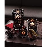 ARIAMOTION Glass Hurricane Candle Holder Set,Table Decoration Centerpieces for Pillar Votive Tealights Clear Cylinder Vase with Black Tortoise Pattern, 8 Inch 5 Inch 3.5 Inch Height, 3 Piece