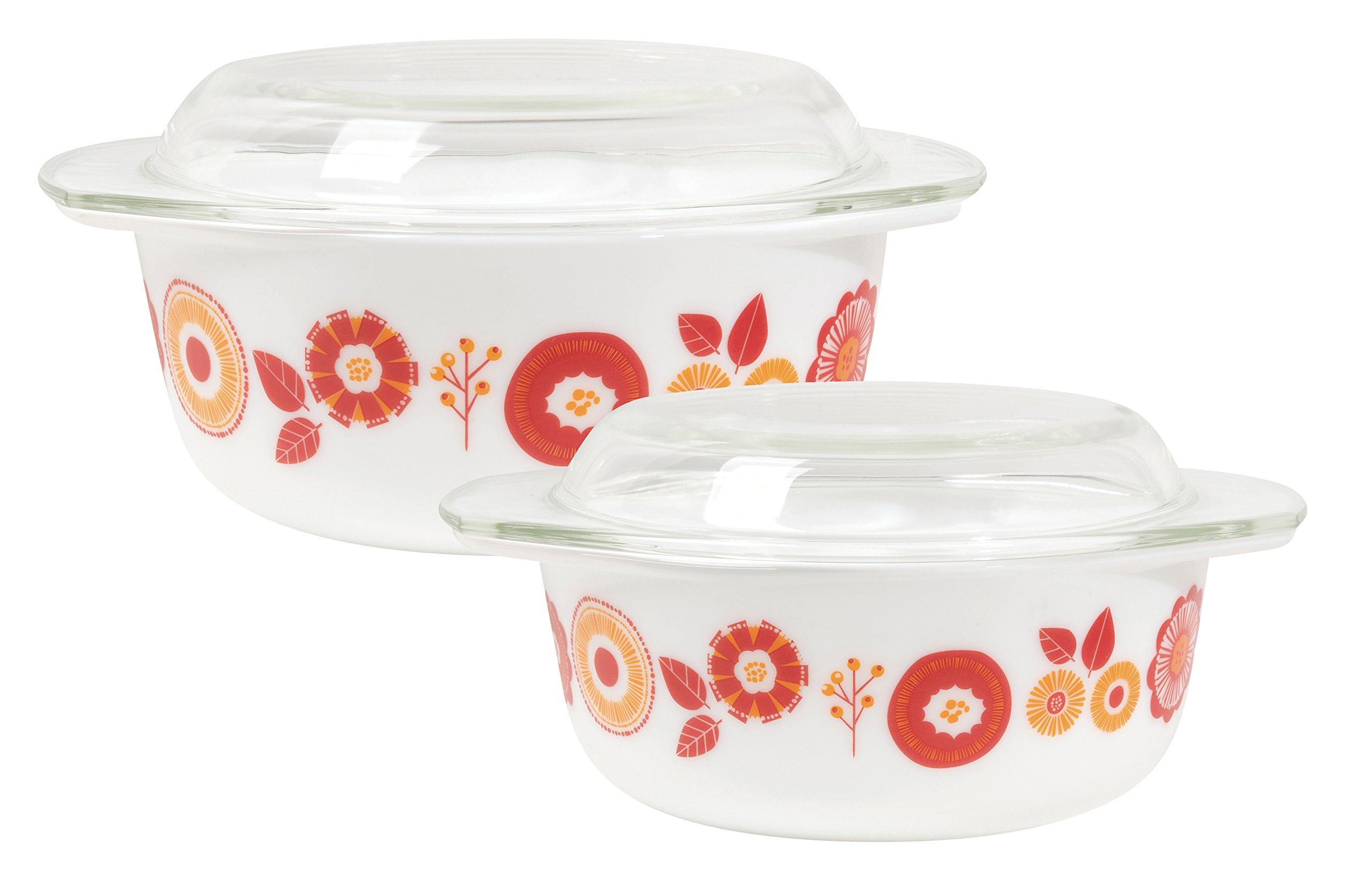 Now Designs Mod Glass Retro Glass Bakeware (Set of 2), Blomma Floral