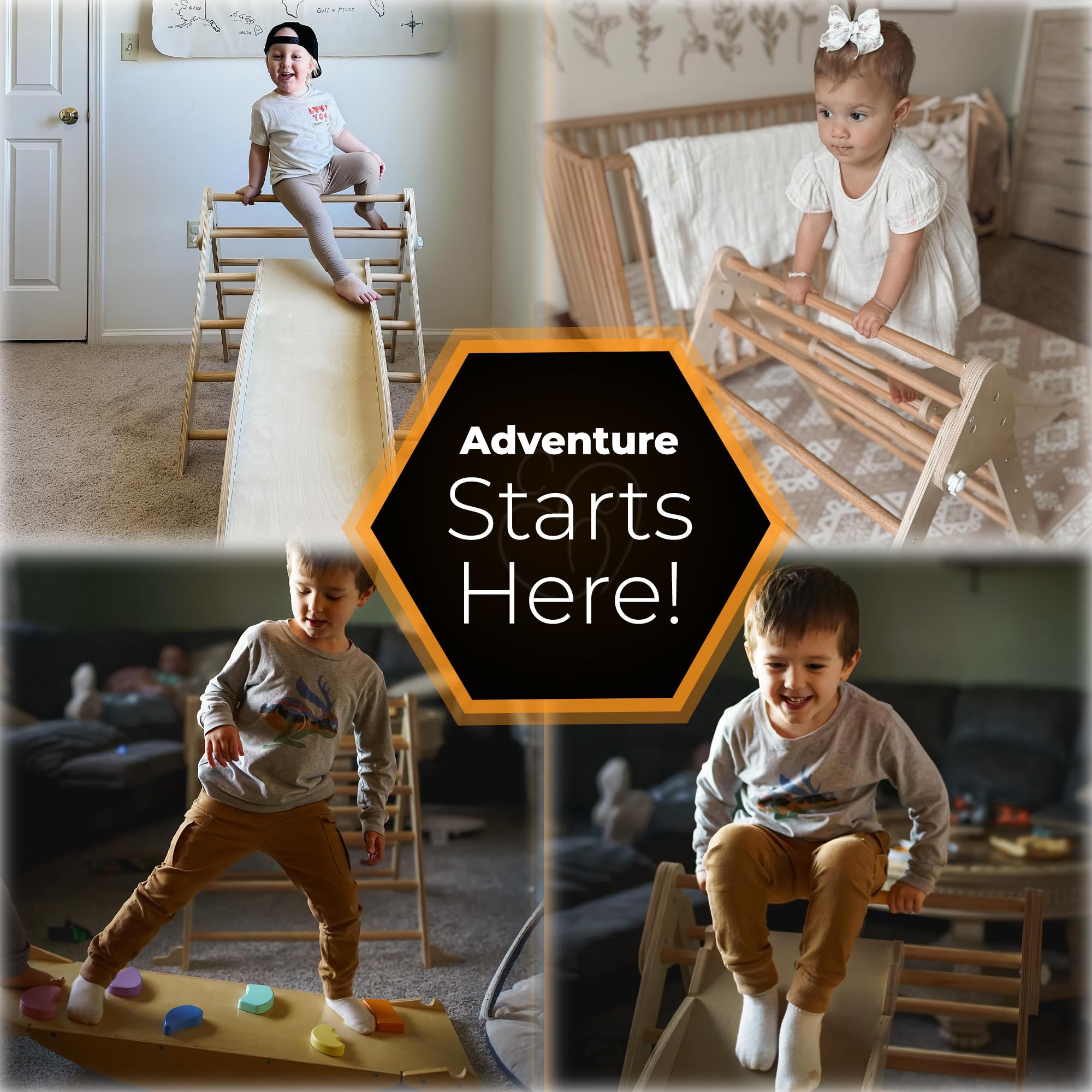 6 in 1 Toddler Climbing Toys Indoor - Safe Montessori Climbing Set with Foldable Pikler Triangle Ladder, Reversible Baby Climber Indoor Gym Rock, Kids Climbing Toys - Toddler Indoor Playground