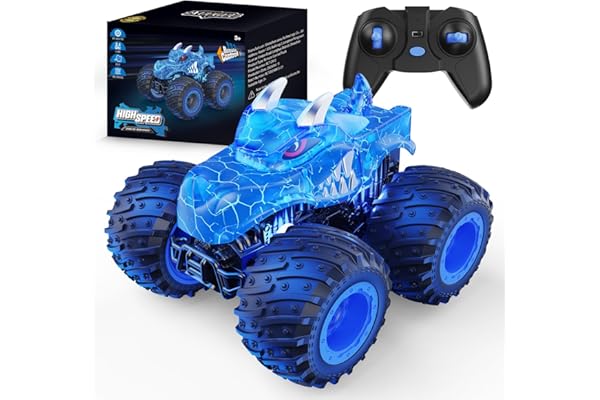 AUUGUU Remote Control Car, 2.4GHz Monster Trucks Toys with Light Spray, Birthday Gift for Kids 3 4 5 6 7 8, All Terrain RC Ca