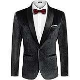 COOFANDY Men's Velvet Tuxedo One Button Jacket Dinner Prom Wedding Blazer Jacket
