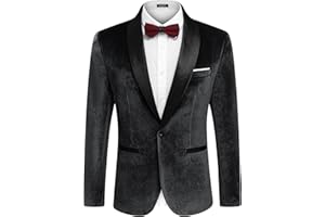 COOFANDY Men's Velvet Tuxedo One Button Jacket Dinner Prom Wedding Blazer Jacket