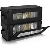 ComfortKeeper 4 Pack CD Storage Box, Hold 35 CD Case with PVC Window, Black | Stackable CD Case Organizer, Large Capacity CD Case Holder Foldable for Dust Protection, Music Collection Media Storage