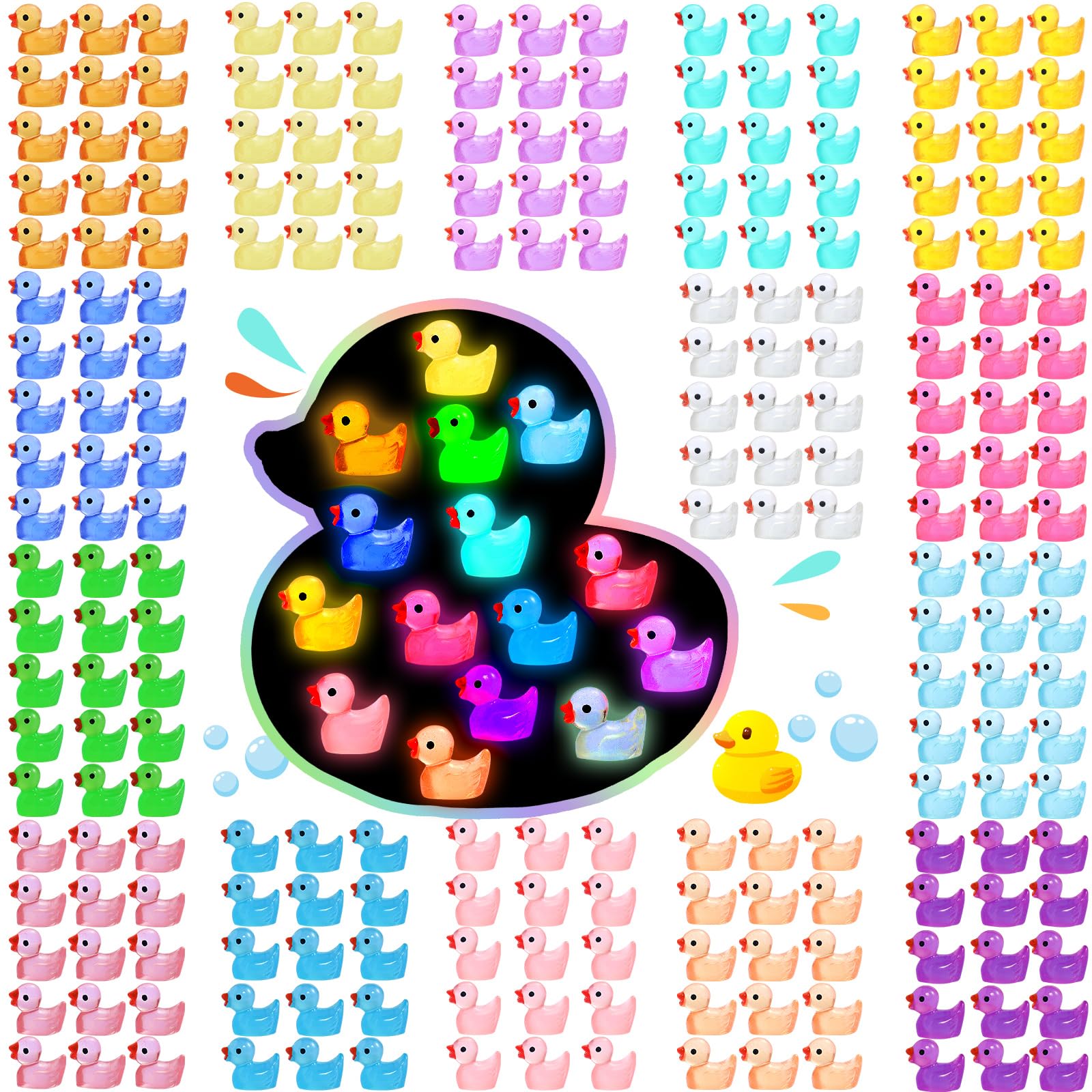 Photo 1 of DWWPOO 225 Pcs Luminous Mini Resin Ducks Bulk 15 Colors Tiny Duck Glow in The Dark for Garden Micro Landscape Dollhouse Aquarium Potted Ornament Charms Birthday Party DIY Toys Craft Accessories
