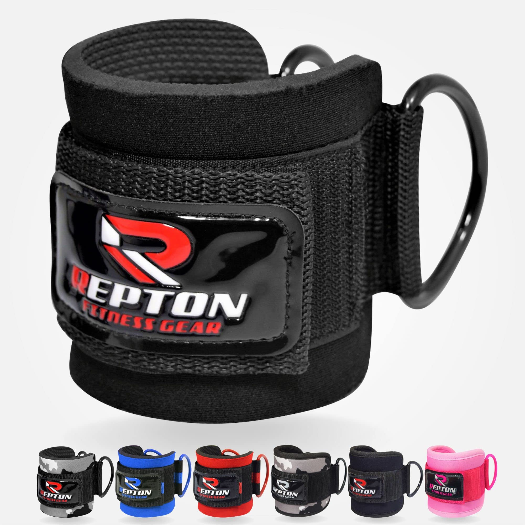 Repton Fitness Gears Adjustable Ankle Straps for Glutes Kickback - Stainless Steel D Ring - Cable Machine Attachments for Leg Extensions and Hip Abductors - Neoprene Support - Unisex Design
