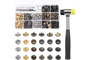 TLKKUE 120 Sets Leather Snap Fasteners Kit, Snap Buttons with Rubber Hammer, 10mm Metal Snap Buttons Press Studs with 4 Setting Tools, 6 Color Leather Snaps for Clothes, Jackets, Jeans Wears, Bags