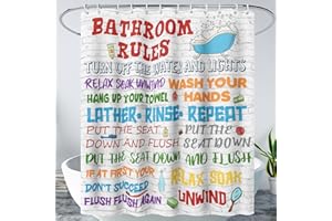 AILONEN Bathroom Rules Shower Curtain for Kids Boys Girls Bath Curtain 72" W*84" H Motivational Quotes Wooden Brick Colorful Bath Curtain Polyester Waterproof Bath Curtain with 12 Hooks