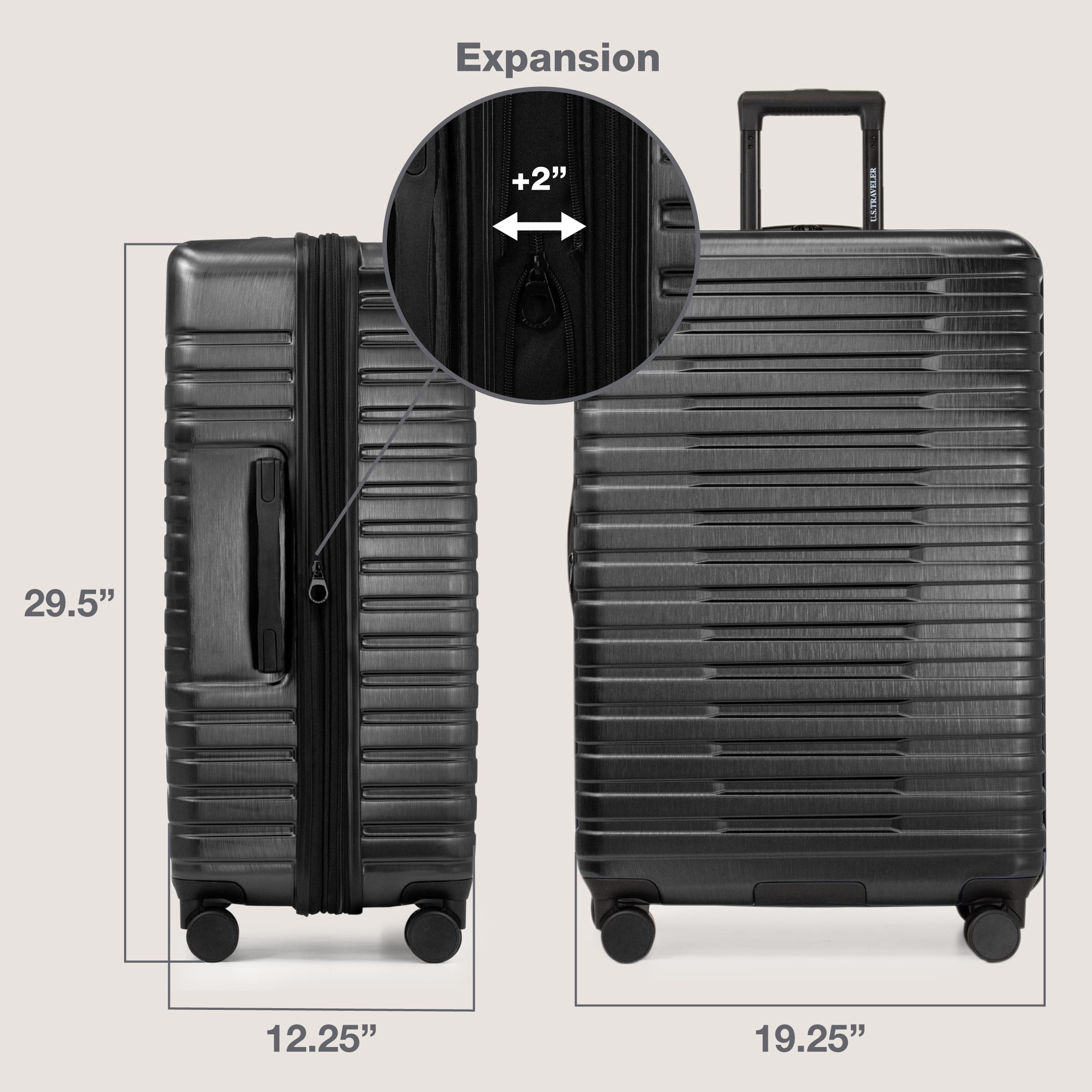 U.S. Traveler Boren Polycarbonate Hardside Rugged Travel Suitcase Luggage with 8 Spinner Wheels, Aluminum Handle, Black, Checked-Large 30-Inch