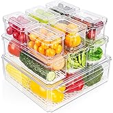 10-Pack Fridge Organizers and Storage - Stackable Refrigerator Bins with Lids, BPA-Free Clear Food Storage Bins, Saver Contai