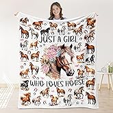 Fihevur Horse Blanket for Girls, Horse Lovers Gift for Women Girls, Just A Girl Who Loves Horses Blanket for Couch Bed Room Decor 50"x 60"