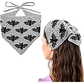 Bat Crochet Headband for Women - Goth Hair Accessories with Reinforced Stitching, Soft Adjustable Cotton Bandana, Halloween and Festival Gift
