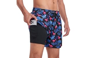 Narecte Mens Swim Trunks 5" with Compression Liner Quick Dry Board Shorts Men's Swimming Trunks with Zipper Pocket