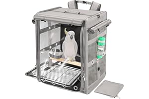 Suertree Bird Carrier Travel Cage, Cockatoo Carrier, Parrot Travel Backpack with Unbreakable Stainless Steel Mesh, Perch, Wat