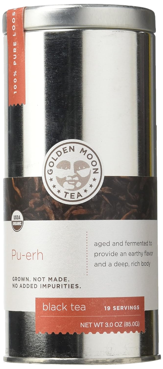 Golden Moon Tea - Pu-erh Tea - Organic - Loose Leaf - Non GMO - 3oz Tin - 19 Servings