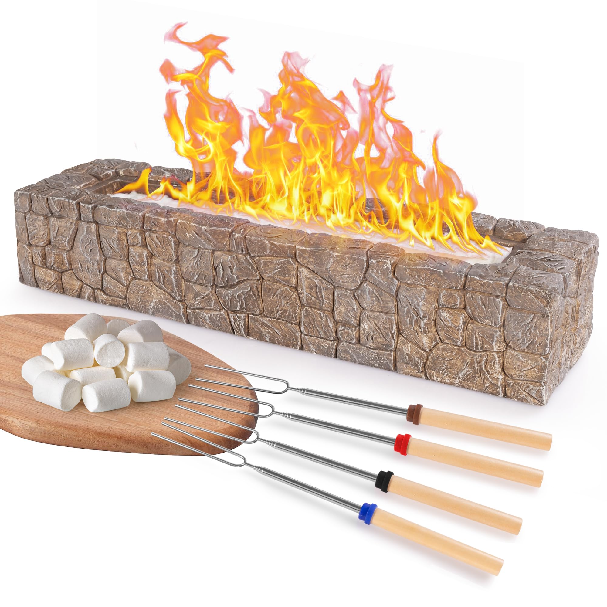 Photo 1 of IKER Tabletop Fire Pit, Indoor Outdoor Concrete Table Fire Pit, Rectangle Portable Table Top Firepit Bowl, Tabletop Fireplace for Housewarming Gifts