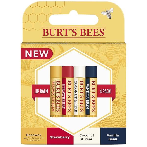 BURT’S BEES 100% NATURAL MOISTURIZING LIP BALM, MULTIPACK, 4 COUNT