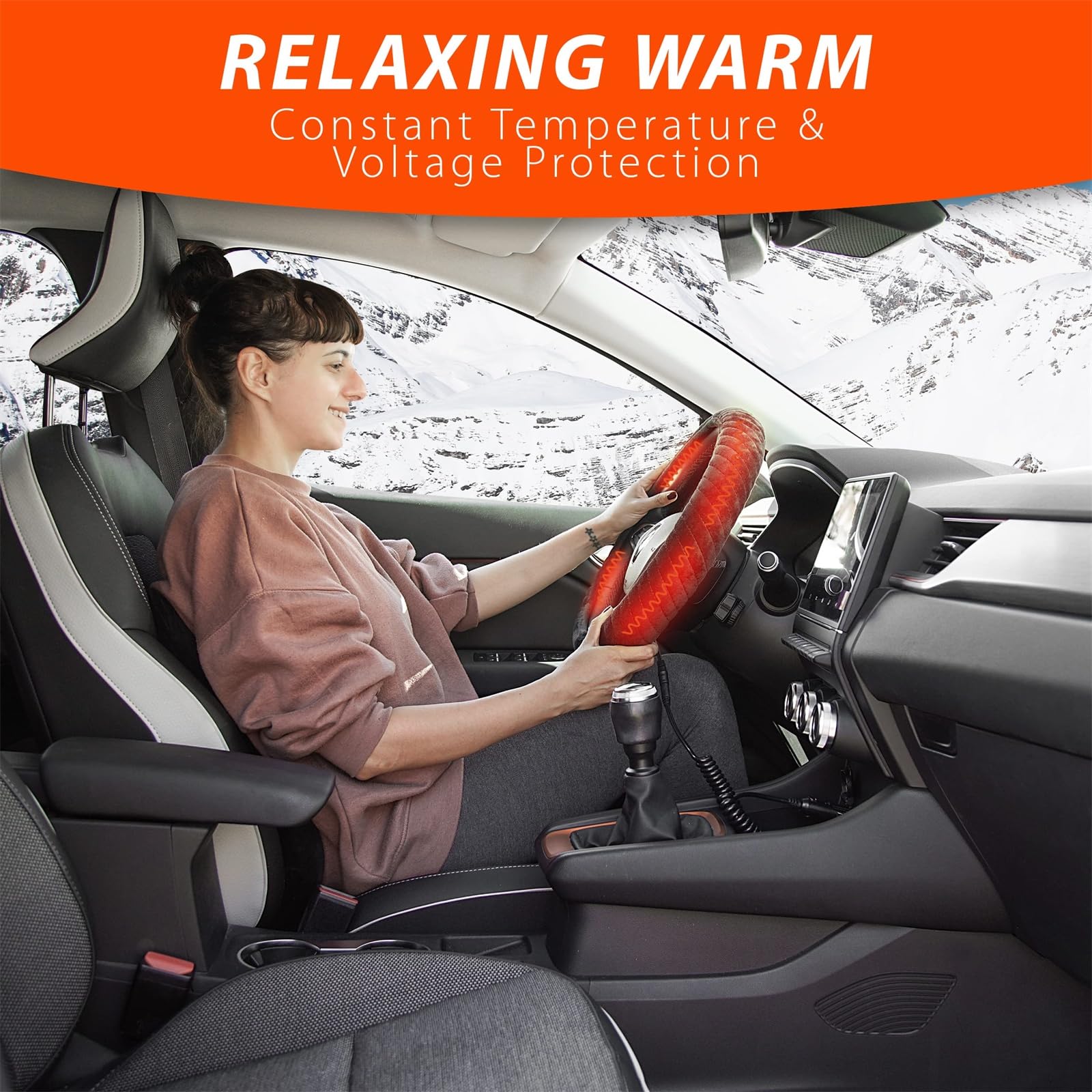 Car Steering Wheel Heated Cover, 2025 New Steering Wheel Heater, 15 Inches 12v Steering Wheel Warmer, Anti-Slip Wheel Protector, Soft Heated Steering Wheel Protective Cover, Car Accessory Decor (A)