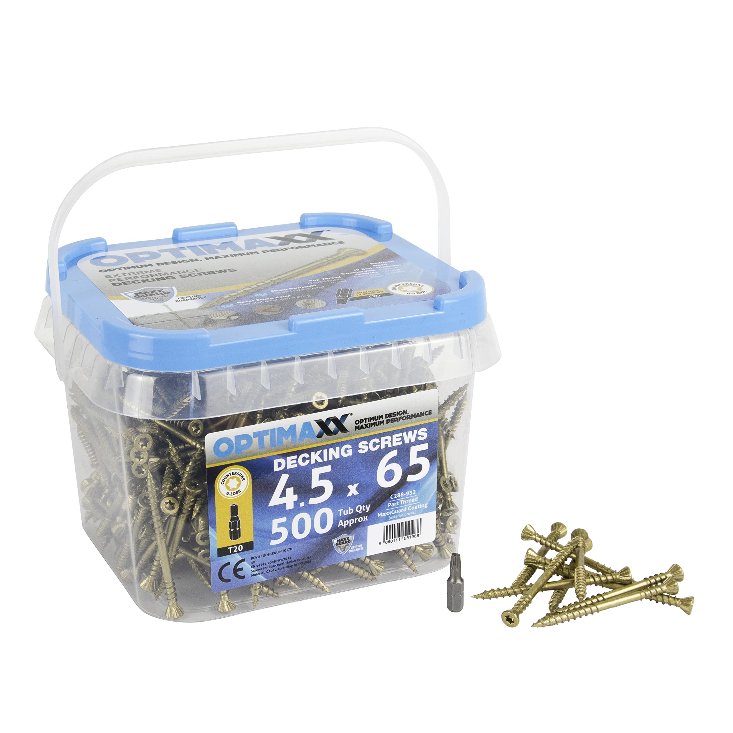 OPTIMAXX Decking Screws - 4.5 x 65mm - Box of 500 - Truss Head – Zinc - Self-Countersink - Razor Sharp Saw-Tooth Formation - Anti-Corrosion