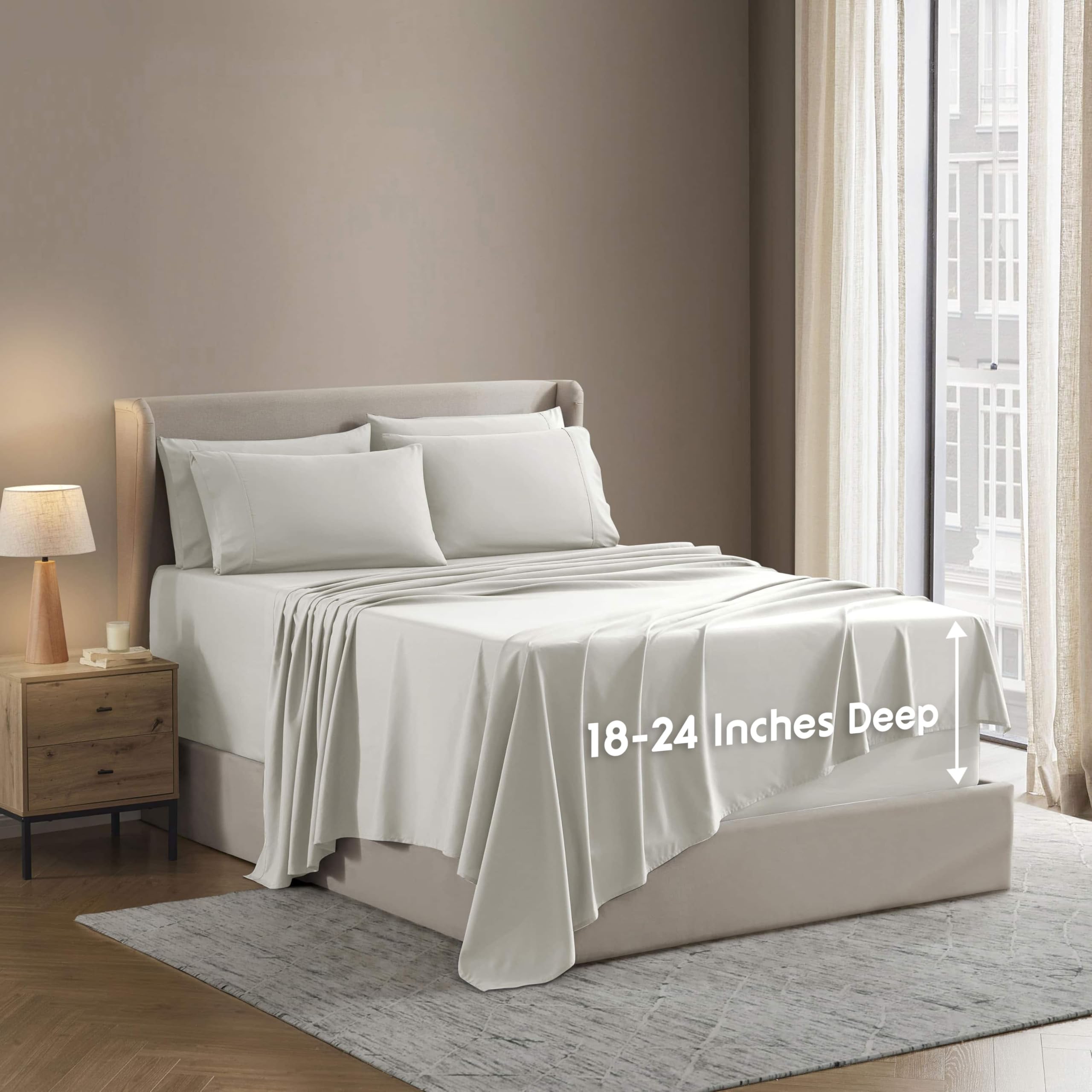 Photo 1 of Nestl Extra Deep Queen Sheet Set - 6 Piece Breathable & Cooling Sheets - Hotel Luxury Bedding Set w/18-24 Inch Deep Pockets - Easy & Secure Fit - Super Soft, Wrinkle Free & Comfy - Off White