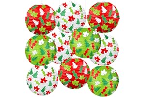KAXIXI Christmas Party Decorations - 10pcs Red Green White Candy Bell Xmas Tree Design Hanging Paper Lanterns for Holiday Xmas Party Baby Shower Birthday Decorative Indoor Outdoor
