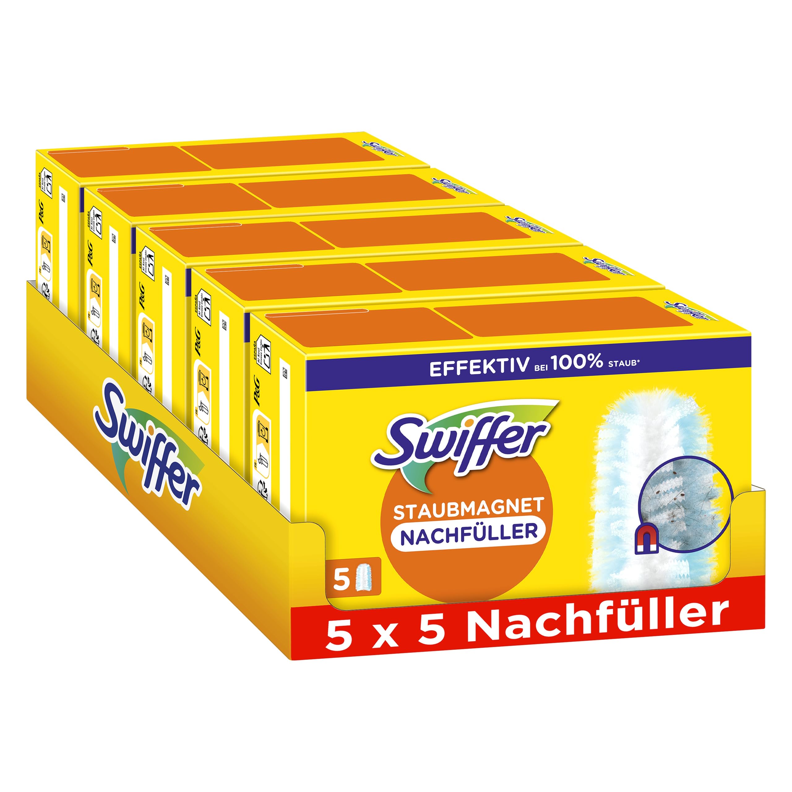 Swiffer Staubmagnet Nachfüllpackung, 25 Tücher (5×5), Fängt Und Schließt 3-mal Mehr Staub Und Haare Ein Als Herkömmliche Staubwedel