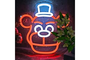 NAIYISI Cute Five Nights Bear Neon Sign, Anime Neon Light for Wall Decor Bedroom, Children's Room, Birthday, Festival Decorations, USB Powered Orange Color White, 11.8inch x 11.8 inch