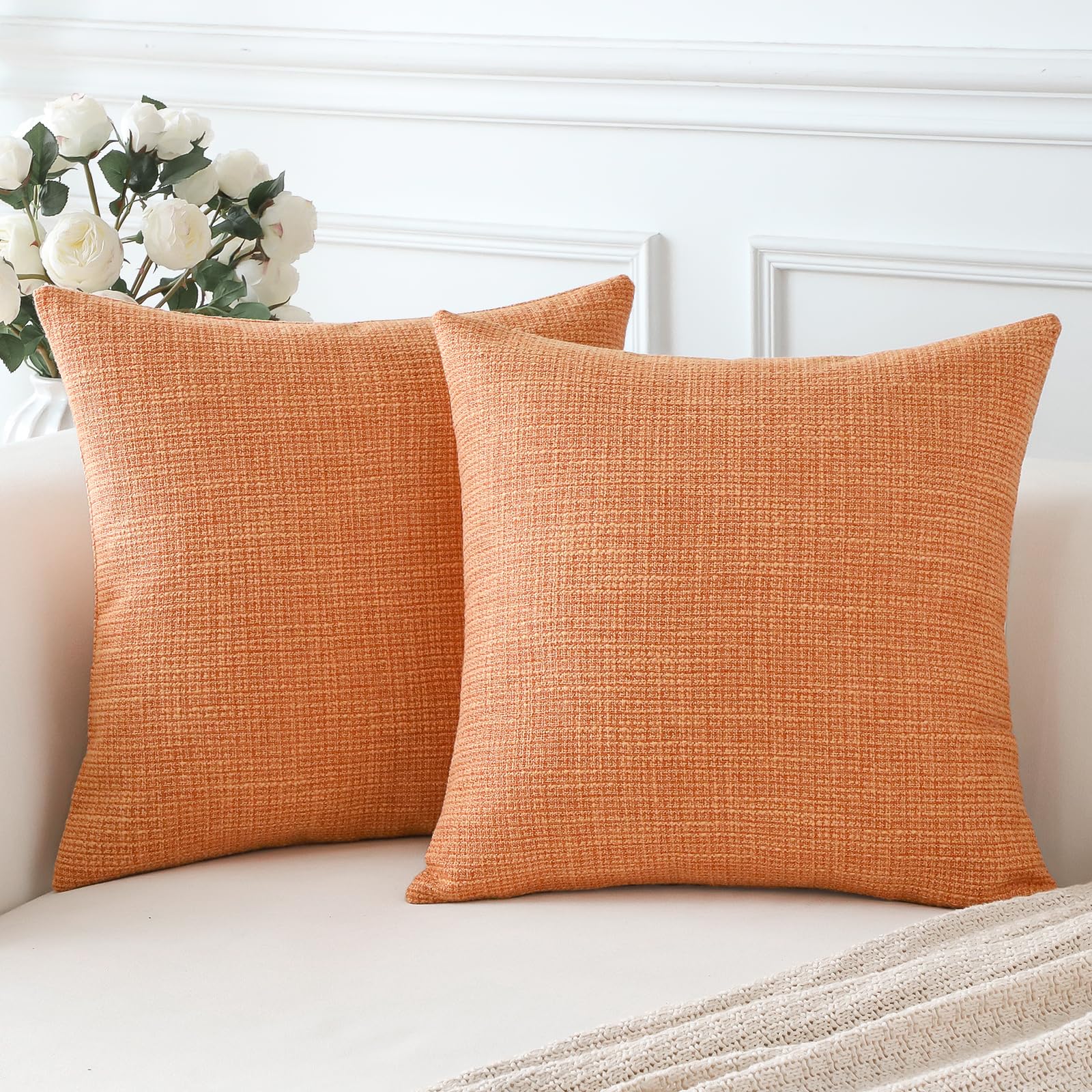 Artscope Coral Cushion Covers Set of 2 Linen Decorative Square Pillowcases Pillow Covers 50x50cm for Home Decor Sofa Bedroom Car (Coral, 20x20)