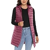 ELFJOY Long Puffer Vest Women Lightweight Down Vest with Hood Winter Warm Womens Vests Outerwear Sleeveless Puffer Jacket