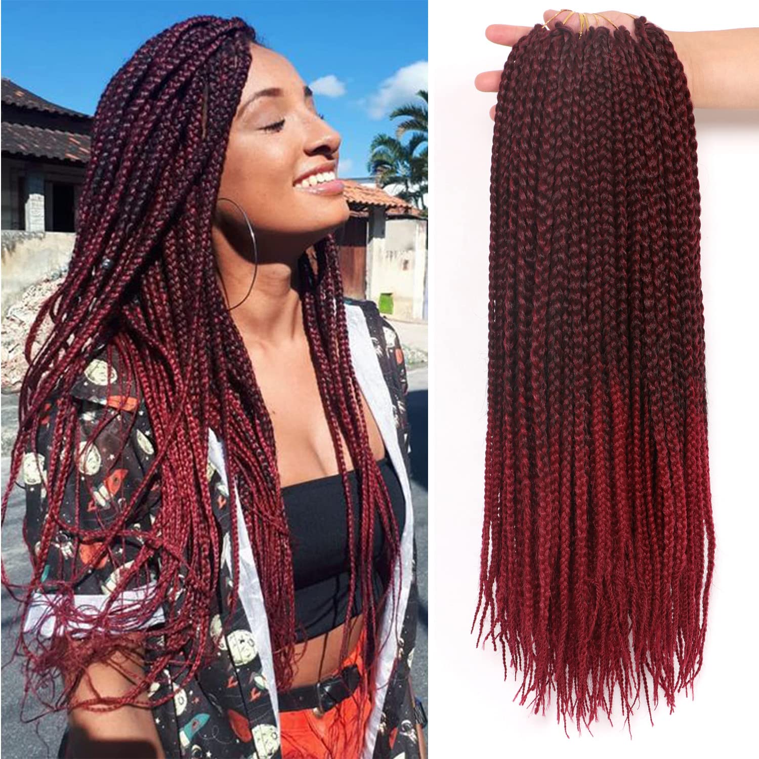 7Packs/Lot Box Braids Crochet Hair Extensions Pre looped Crochet Braids Hair for Black Women (26Inch(Pack of 7), #T-bug)