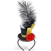 Asikkon Mini Top Hat Headband with Feathers,Fascinator head Hair for 1920s Tea Party Ringmaster Circus Halloween Costume