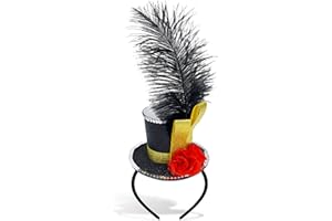 BNIKION Black Mini Top Hat Headband Fascinator Ostrich Feather Top Hat for Ringmaster Circus Costume Accessories Party Derby Tea Party Halloween Carnival Mardi Gras Xmas