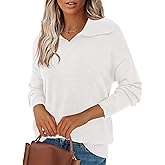 Zenlonr Women's Sweaters 2025 Fall Winter Lapel V Neck Knit Sweater Long Sleeve Casual Soft Pullover Jumper Tops