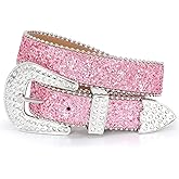 JASGOOD Kids Rhinestone Belt for Girls and Boys,Western Cowgirl Cowboy Bling Studded Leather Belt for Jeans Dress