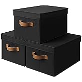 StorageWorks Large Storage Bins with Lids, Decorative Storage Boxes with Lid and PU Handles, Foldable Storage Baskets for Clo