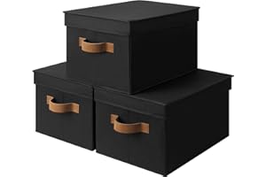 StorageWorks Large Storage Bins with Lids, Decorative Storage Boxes with Lid and PU Handles, Foldable Storage Baskets for Clo