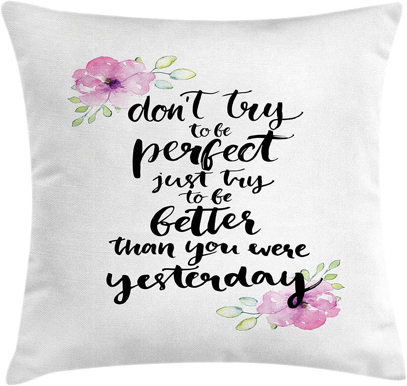 K0k2t0 Motivational Throw Pillow Cushion Cover, Motivation Boosting Inspiration Enchanting Quote Be Better Than Yesterday, Decorative Square Accent Pillow Case, 18 X 18 Inches, Rose Black